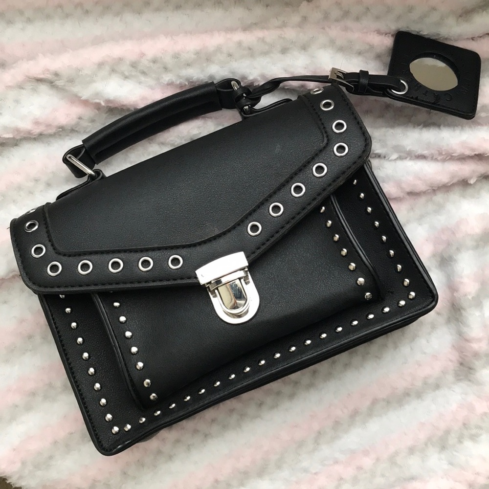 Black Top Handle Faux Leather Purse